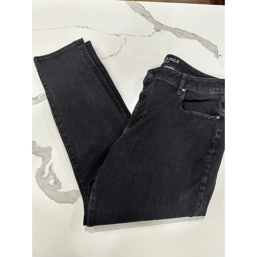 American Eagle Skinny Jeans Womens 20 Black 360 Super Stretch Denim Regular